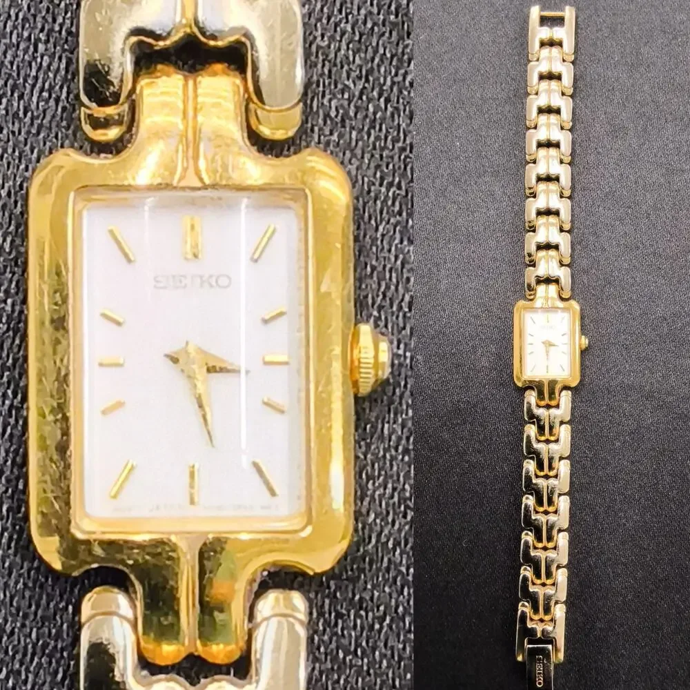 Vintage Seiko 1N00-6T10 Women's Watch Rectangle Gold Tone White Face #W5165